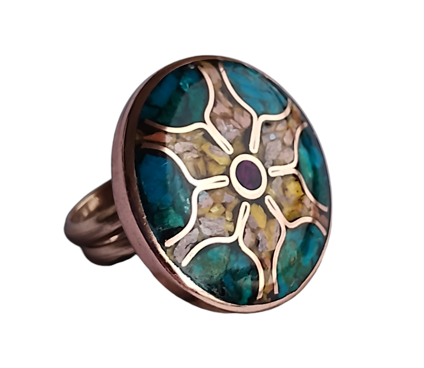 ANILLO MANDALA  |  Turquesa, Oropimente, Sugilita